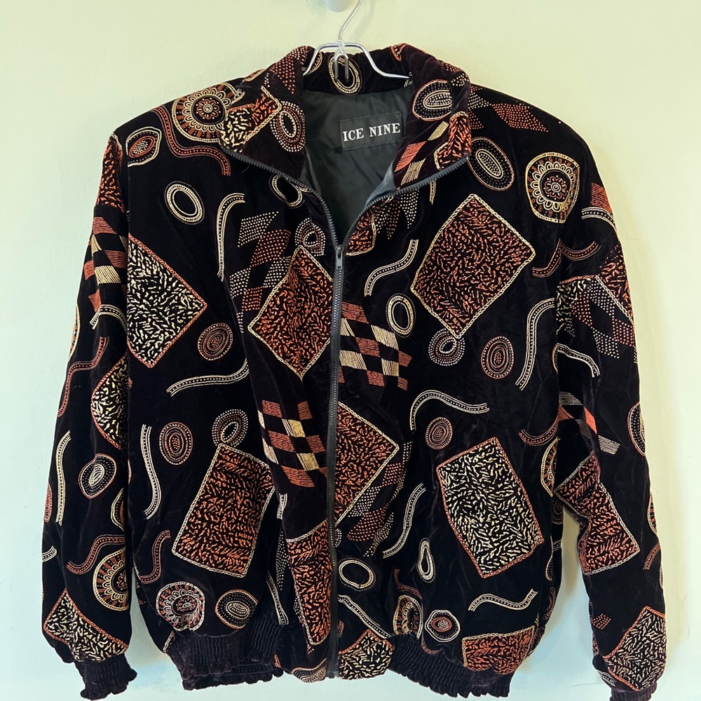 Ice Nine Vintage Geometrical Design Jacket Shoulder Pads Bomber Sz Small